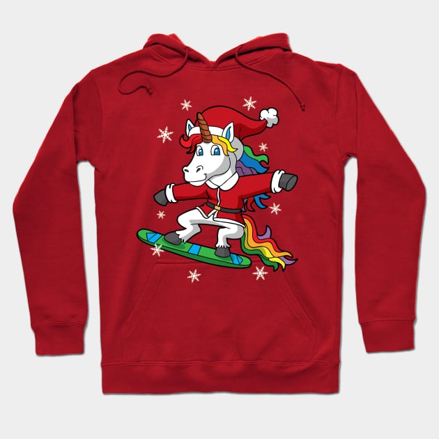 Christmas Unicorn Santa Snowboarding Hoodie by E